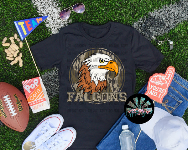 Bottomland Camo Falcons White and Brown PNG Digital Design