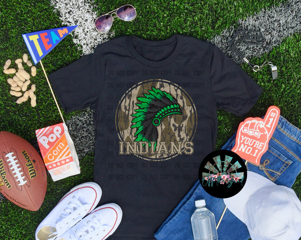 Bottomland Camo Indian Headdress Green and Black PNG Digital Design