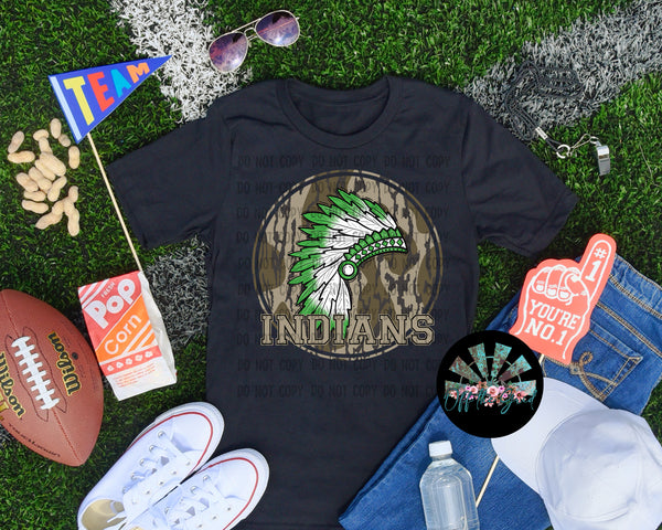 Bottomland Camo Indian Headdress Green and White PNG Digital Design