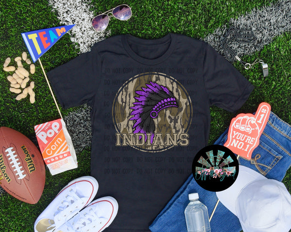 Bottomland Camo Indian Headdress Purple and Black PNG Digital Design