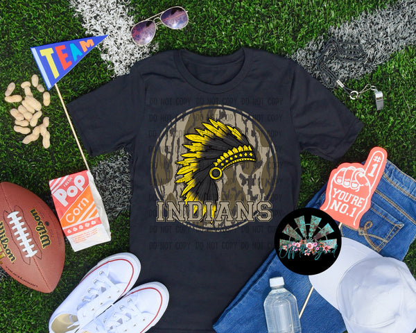 Bottomland Camo Indian Headdress Yellow and Black PNG Digital Design