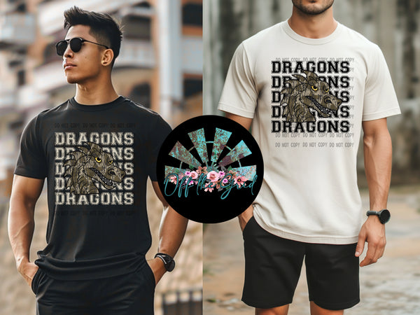 Bottomland Camo Stacked Dragons PNG Digital Design (YOU GET BOTH DESIGNS)
