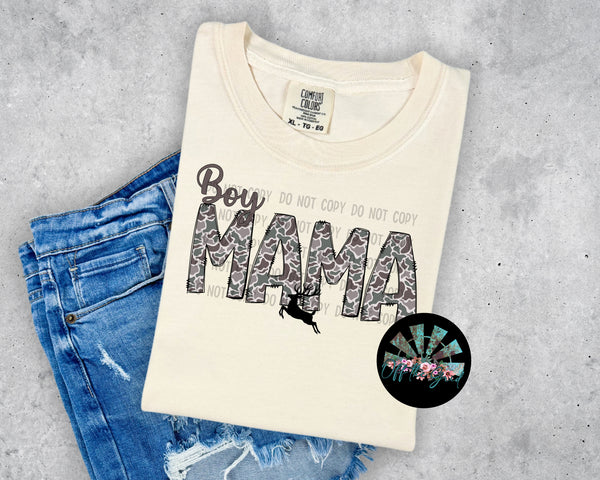 Boy Mama Retro Camo with Deer T-Shirt and Sweatshirt