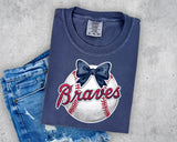 Braves Baseball with Bow T-Shirt and Sweatshirt
