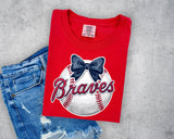 Braves Baseball with Bow T-Shirt and Sweatshirt
