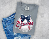 Braves Baseball with Bow T-Shirt and Sweatshirt