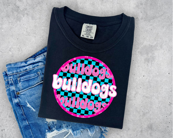 Checkered Circle Preppy Bulldogs Short Sleeve T-Shirt