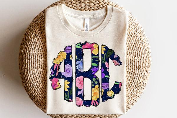 Bright Flowers Monogram Short Sleeve T-Shirt