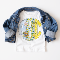 Lemons and White Flowers Monogram Short Sleeve T-Shirt