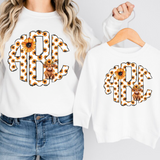 Highland Cows and Sunflowers Monogram Short Sleeve T-Shirt
