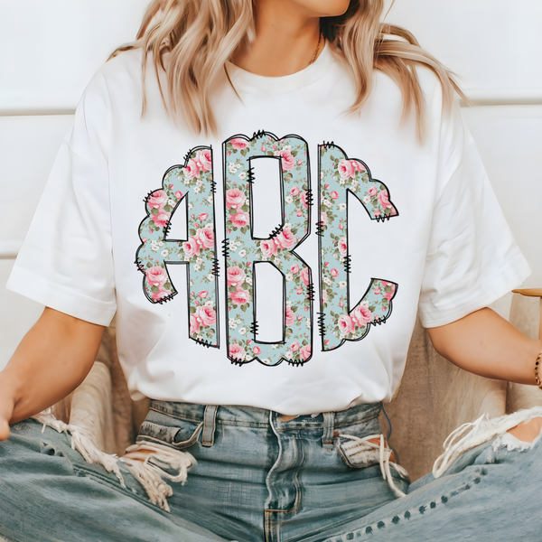 BOHO Chic Pastel Roses Monogram T-Shirt and Sweatshirt