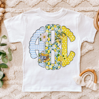 Lemons and White Flowers Monogram Short Sleeve T-Shirt