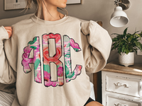 Pink Flowers with Stripes Monogram T-Shirt and Sweatshirt