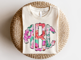 Pink Flowers with Stripes Monogram T-Shirt and Sweatshirt