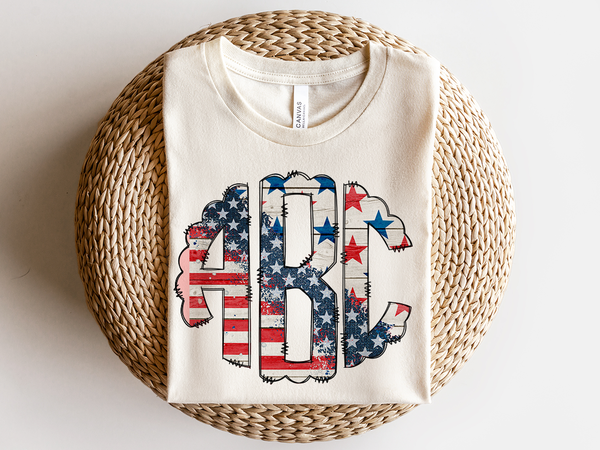 Patriotic Flag Monogram Short Sleeve T-Shirt