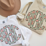 BOHO Chic Pastel Roses Monogram T-Shirt and Sweatshirt