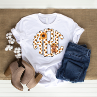 Highland Cows and Sunflowers Monogram Short Sleeve T-Shirt