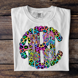 Neon 90s Nostalgia Rainbow Leopard Print Monogram Short Sleeve T-Shirt