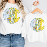 Lemons and White Flowers Monogram Short Sleeve T-Shirt