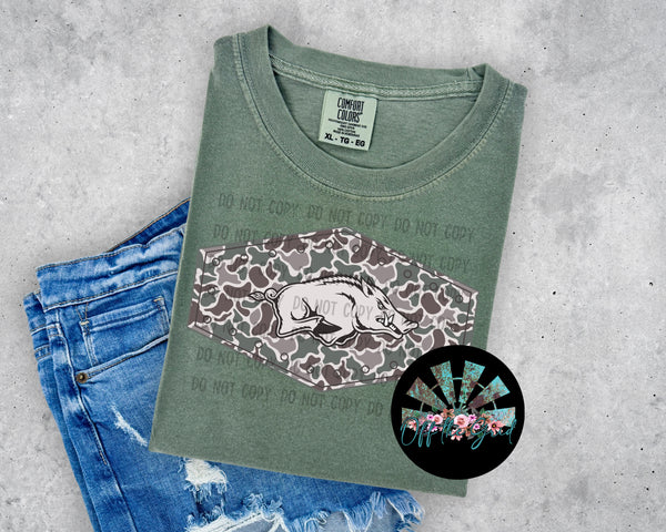 Retro Camo AR Razorbacks Patch PNG Digital Design