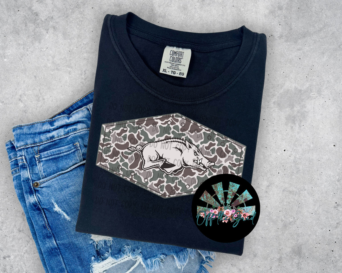 Retro Camo AR Razorbacks Patch PNG Digital Design – Off the Grid Customs