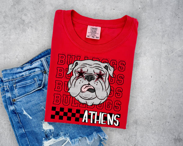 Stacked Checkered GA Bulldogs with Star Eyes PNG Digital Design