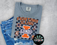 Checkered Faux Glitter Fighting Illini PNG Digital Design