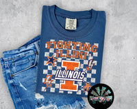 Checkered Faux Glitter Fighting Illini (Silver Glitter) PNG Digital Design