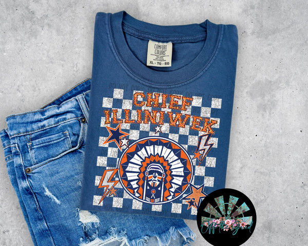 Checkered Faux Glitter Uni of IL Chief Illiniwek (Silver Glitter) PNG Digital Design