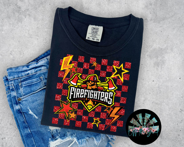 Faux Glitter Checkered Firefighters PNG Digital Design