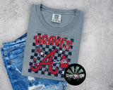 Checkered Faux Glitter ATL Braves with Light Blue with Stars PNG Digital Design