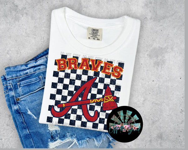 Checkered Faux Glitter ATL Braves Varsity Font PNG Digital Design