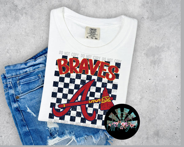 Checkered Faux Glitter ATL Braves Retro Font PNG Digital Design