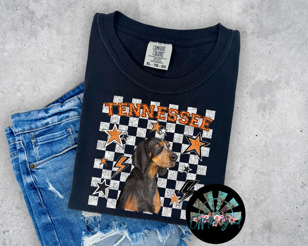 Checkered Faux Glitter TN Vols with Hound PNG Digital Design