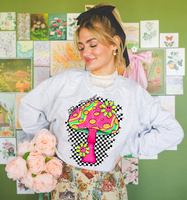 Checkered Floral Mushroom T-Shirt and Sweatshirt