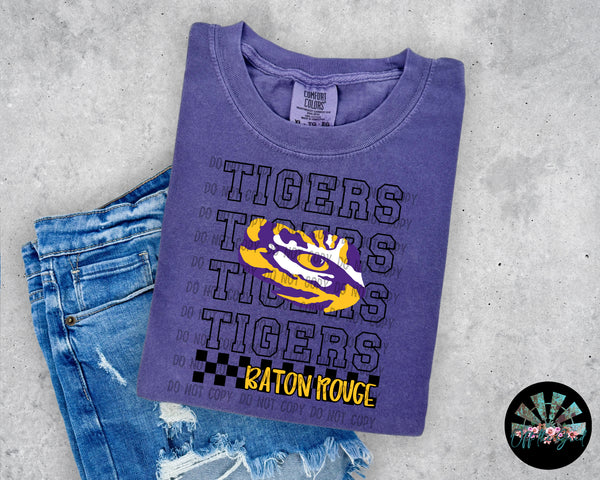 Stacked Checkered LSU Tigers #2 PNG Digital Design