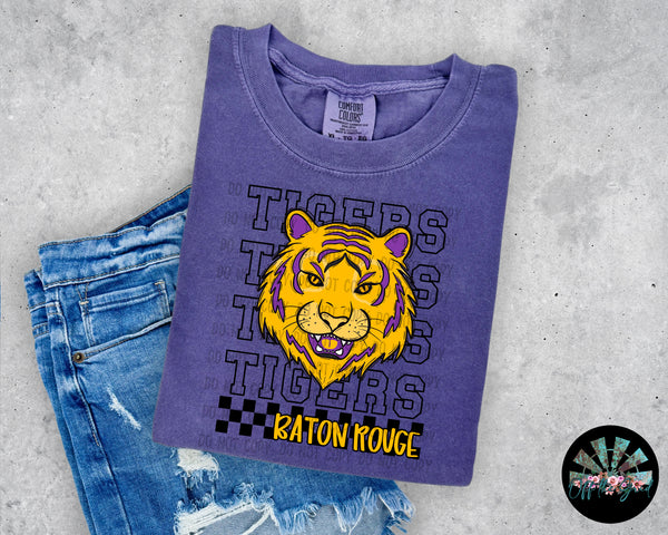 Stacked Checkered LSU Tigers #1 PNG Digital Design