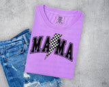 Checkered Lightening Bolt Mama (Black Letters) T-Shirt