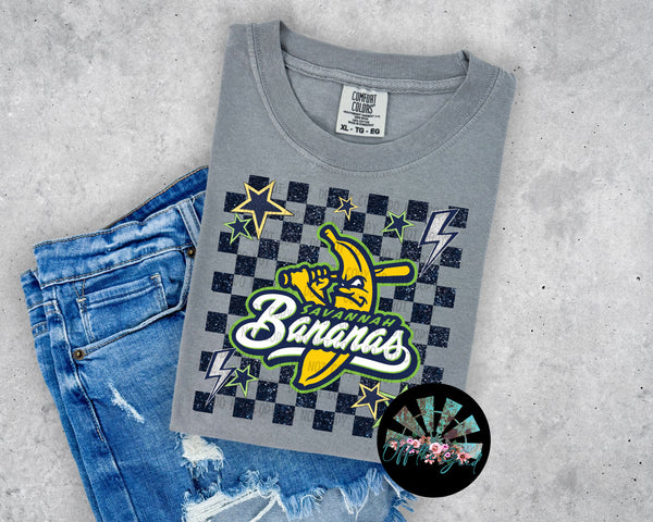 Faux Glitter Checkered Savannah Bananas T-Shirt and Sweatshirt