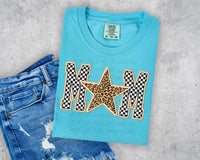 Checkered and Leopard Star MOM Short Sleeve T-Shirt