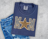 Checkered and Leopard Star MOM Short Sleeve T-Shirt