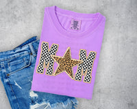 Checkered and Leopard Star MOM Short Sleeve T-Shirt