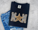 Checkered and Leopard Star MOM Short Sleeve T-Shirt