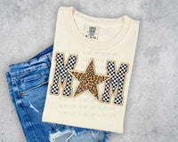 Checkered and Leopard Star MOM Short Sleeve T-Shirt