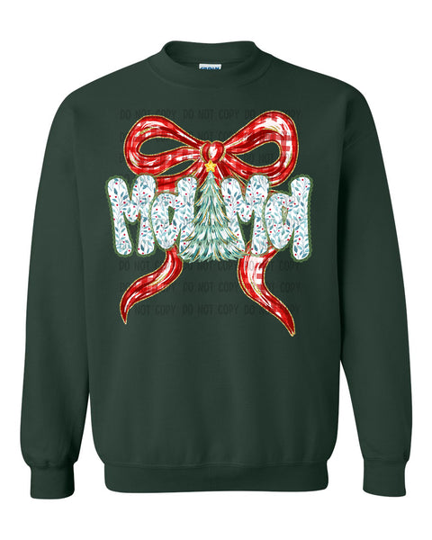 Christmas Mama with Red Plaid Bow T-Shirt and Sweatshirt