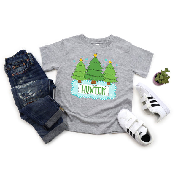 KIDS Custom Blue Christmas Tree T-Shirt