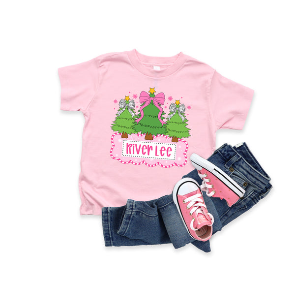 KIDS Custom Pink Christmas Tree T-Shirt