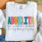 Faux Embroidery Names "She is Clothed in Gratitude Counting Blessings Every Day" T-Shirt