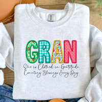 Faux Embroidery Names "She is Clothed in Gratitude Counting Blessings Every Day" T-Shirt