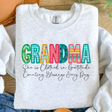 Faux Embroidery Names "She is Clothed in Gratitude Counting Blessings Every Day" T-Shirt